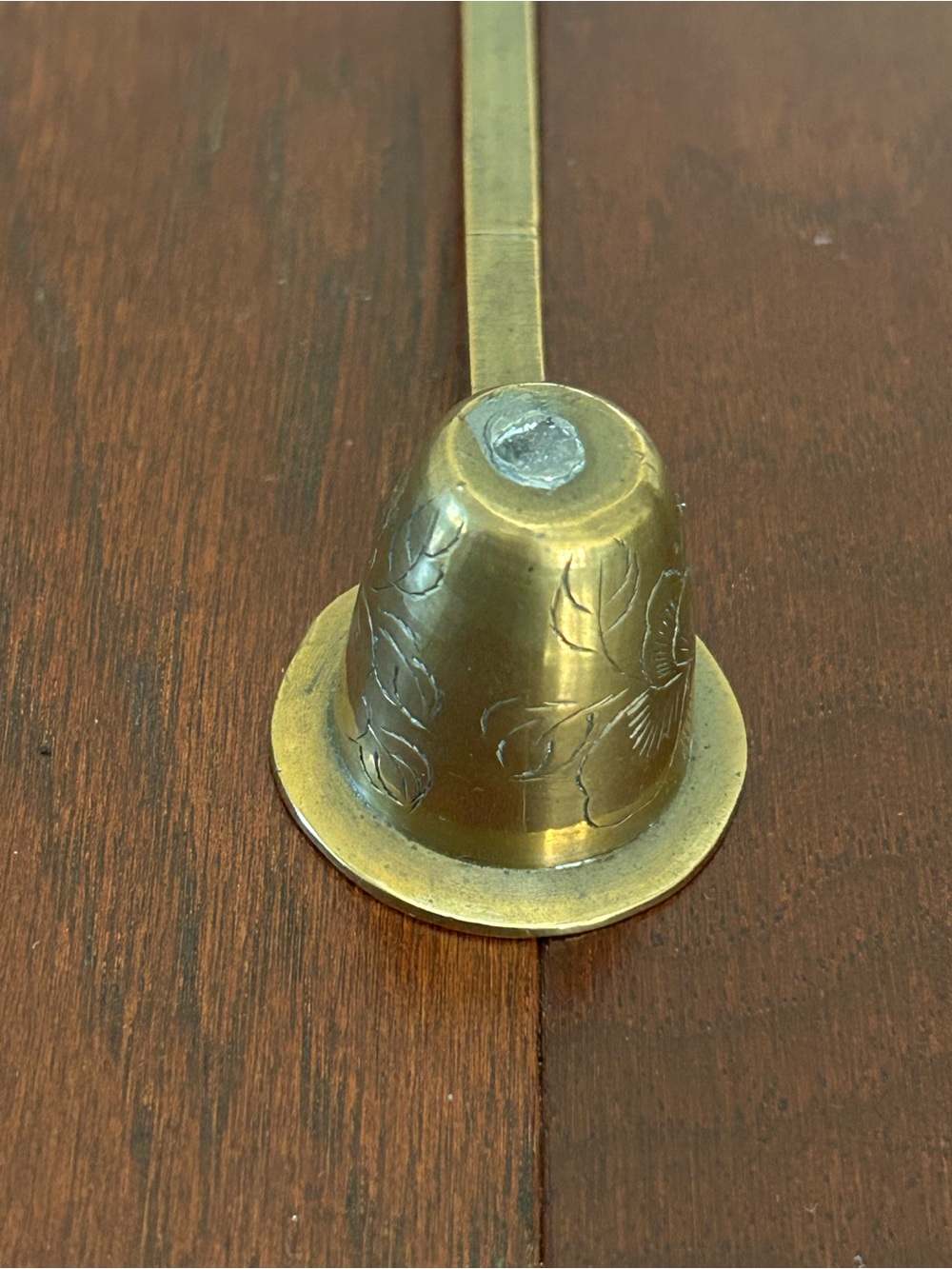 Vintage Mid-Century Etched Solid Brass Candle
Snuffer (Made in India / China) - Picture 4 of 9